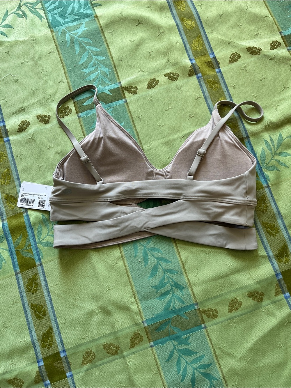 🆕 Lululemon V-neck Crossover Underband Bra in Raw Linen, size 8 - Picture 2 of 5